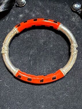 Sterling Silver With 2 parts Covered With Enamel Bangle Bracelet - Women Jewelry